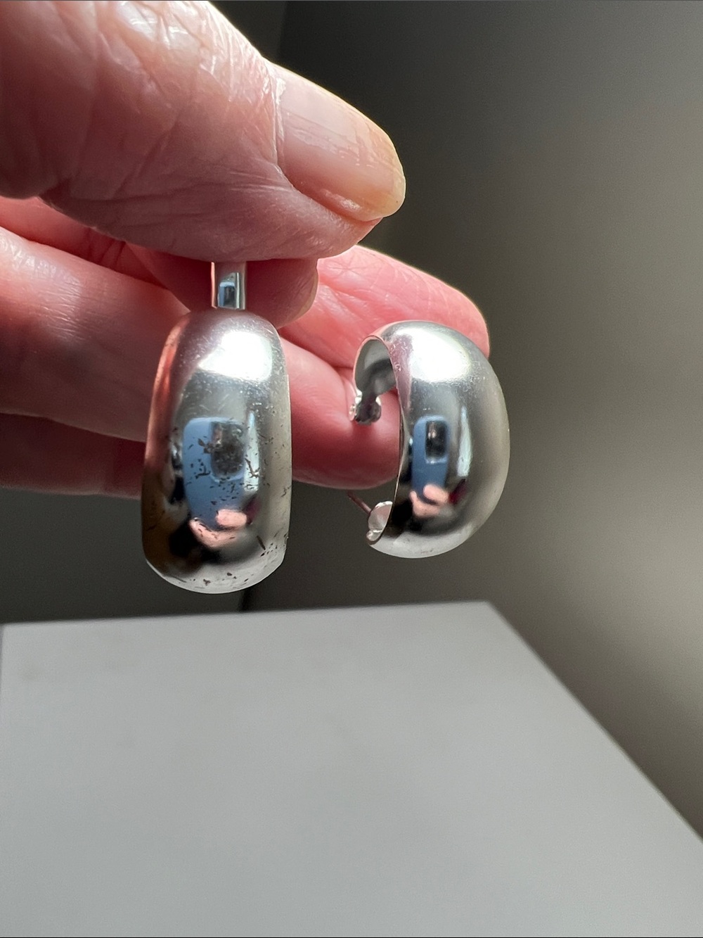 Classic Silver Tone Dome Hoop Earrings - Heirloom Vintage
